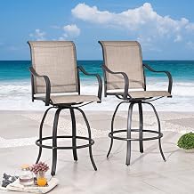 Festival Depot 2pcs Bar Height Stools Patio Swivel Chairs Textilene Dining Chairs All Weather Metal Outdoor Furniture for Bistro Garden Taupe