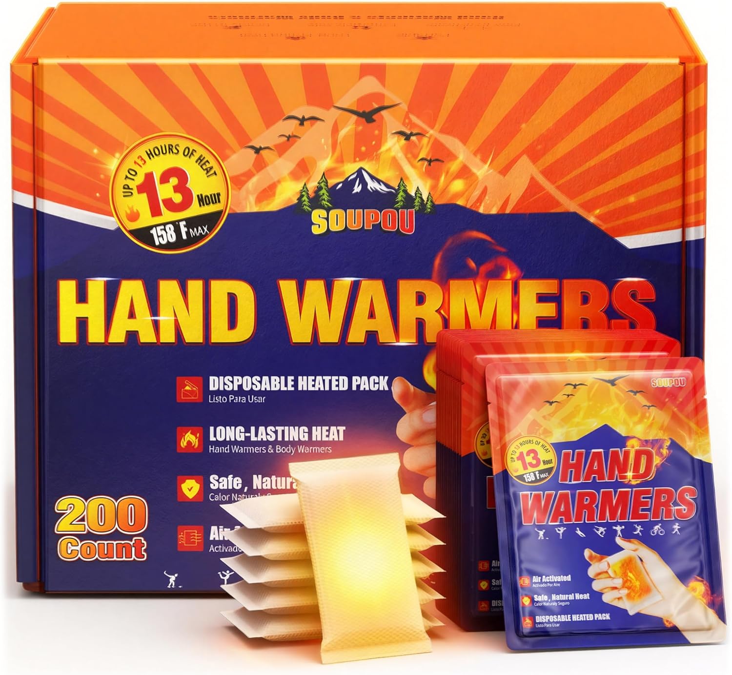 Hand Warmers Disposable 200/150/100/50/30 pcs, Up to 13 Hours of Heat Body Warmers, Air Activated Bulk Hand Warmers for Women Men, Gifts for Christmas, Golf Hunting Camping Essentials