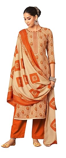 DRAVINAM Trends Women's Dobby print Unstitched Embroidery work Pashmina Salwar Suit Dress Material with Printed Shawl Dupatta (Free Size)