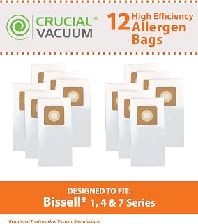 Crucial Vacuum Replacement Vacuum Bag – Compatible with Bissell Style 1, 4, 7 Paper Bags Part # 30861 – Fits Bissell Vacuum Lift-Off, Powerforce, PowerGlide, Plus, Power Trak Series – Bulk (12 Pack)