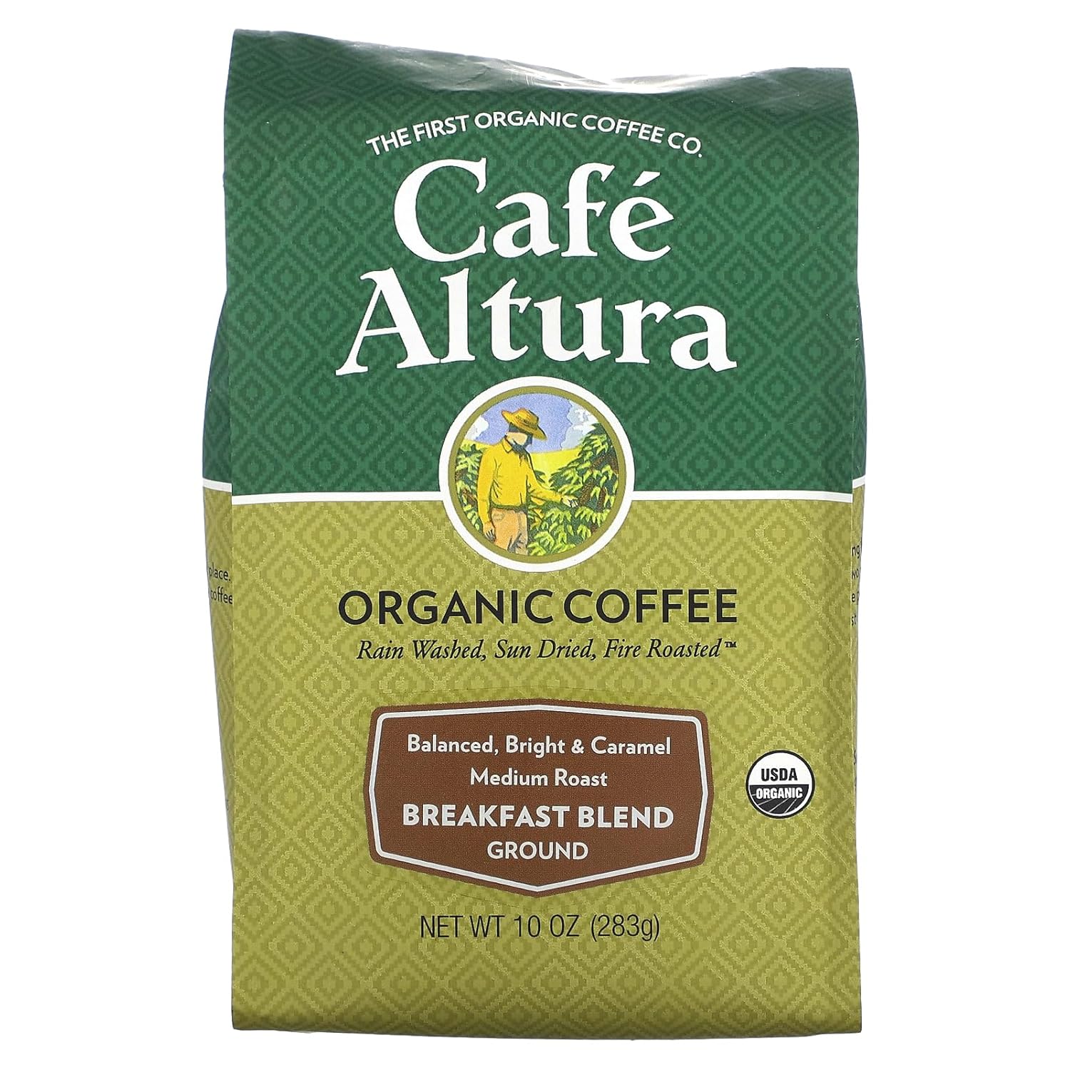 Café Altura, Breakfast Blend, Medium Roast, Organic, Ground Coffee, 10 oz. Bag