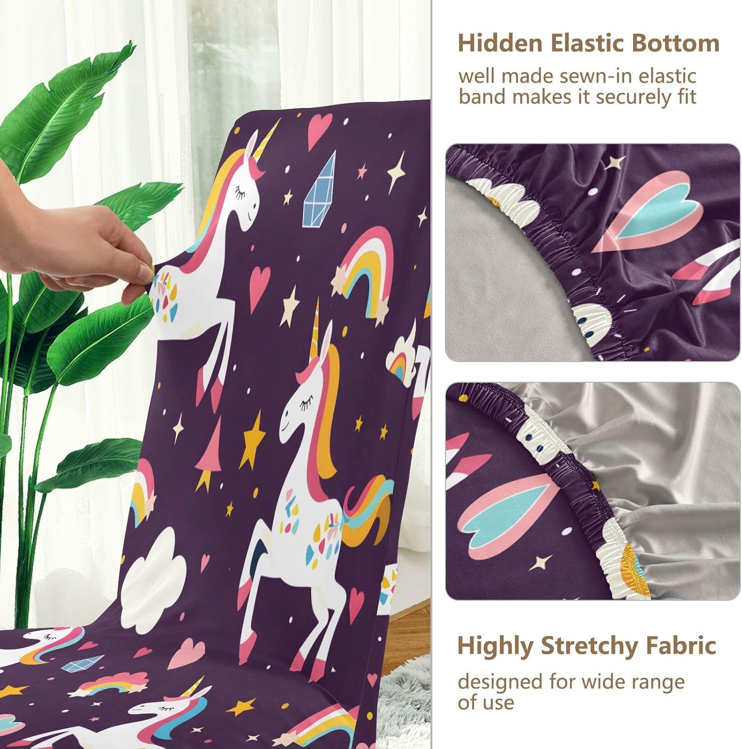 ALAZA Chair Covers for Dining Room, Unicorn Decorated Rainbow Pattern Stretch Chair Cover Sets Chair Protector Removable Washable for Ktichen Restaurant Hotel