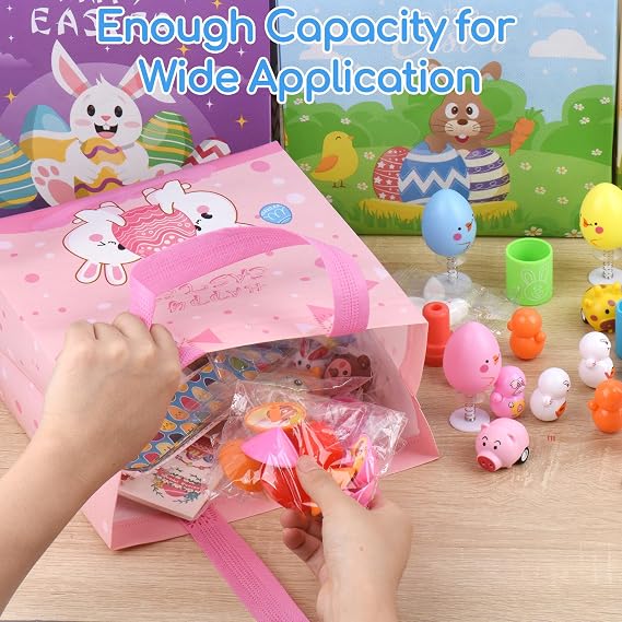 24 Pack Easter Gift Bags, Reusable Bag with Handles, Non-Woven Easter Baskets, Foldable, Waterproof, Egg Hunt Gift Bag Party Supplies, Extra with 24