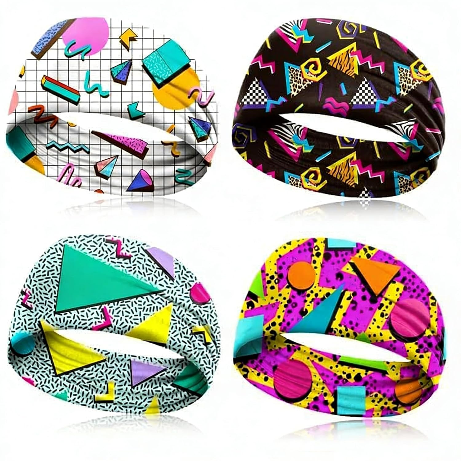 4 PCS 80s 90s Neon Headbands Outfit Accessories for Women Men Girl, Retro Vintage Fashion Sweatbands, 90s Athletic Elastic Hairband