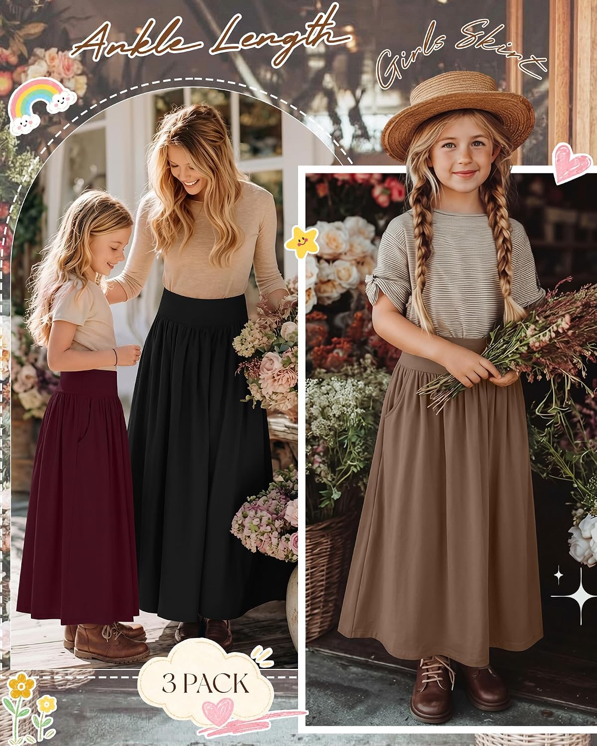 3 Pack Girls' Maxi School Skirts 5-16 Years