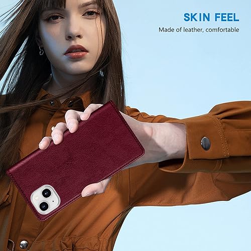 Miniatura 6 de ZZXX Funda tipo cartera para iPhone 15 con bloqueo RFID, soporte de ranura para tarjetas, funda magnética fuerte de cuero plegable para iPhone 15