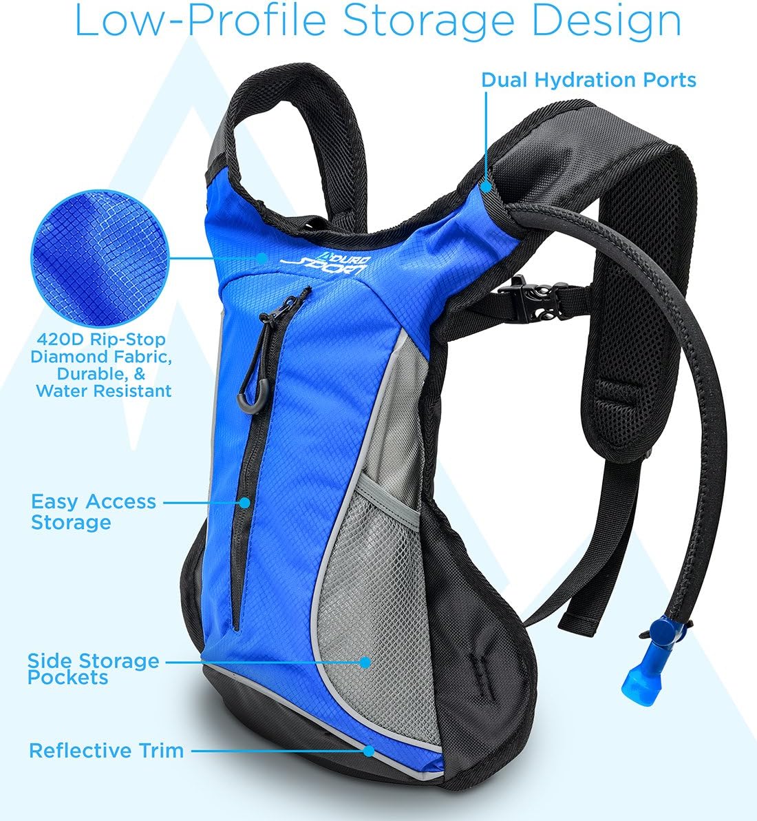 Aduro Sport Hydration Backpack [Hydro-Pro], 1.5L / 2L / 3L BPA Free Water Bladder, Unisex, Water Resistant, Durable, Light Weight, Adjustable Sizing