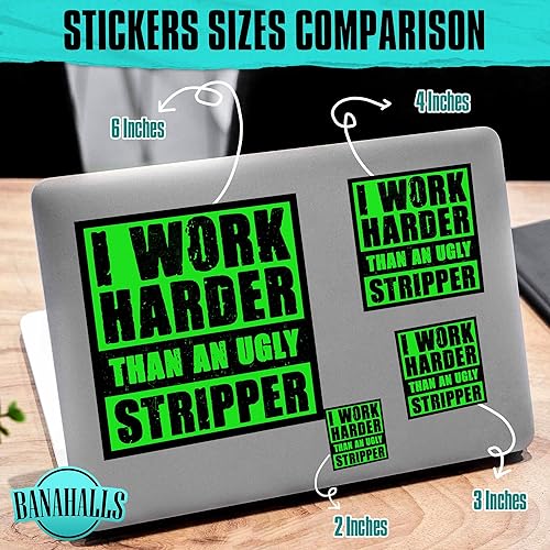 Miniatura 5 de (3 unidades) - Adhesivo con texto en inglés "I Work Harder Than an Ugly Stripper" (Trabajo más duro que un feo), diseño de liniero de construcción