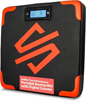 SQUATZ Portable Boxing Mat with Digital Counter Wall-Mounted Punching Pad with Accurate Punch Strength Tracker, Built-in Foam & Home Gym Training Equipment