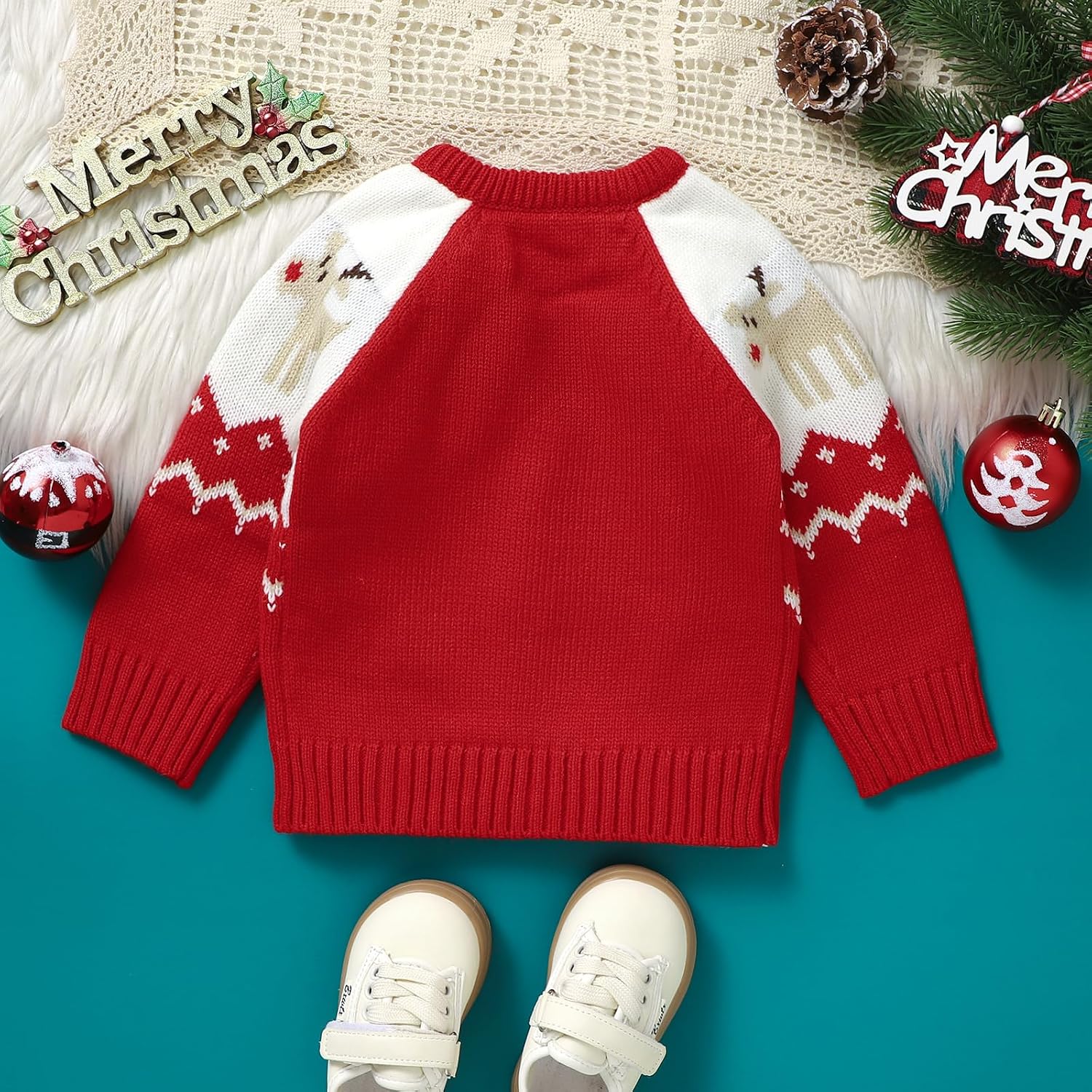 mimixiong Baby Christmas Sweater Toddler Reindeer Outfit Red Clothes