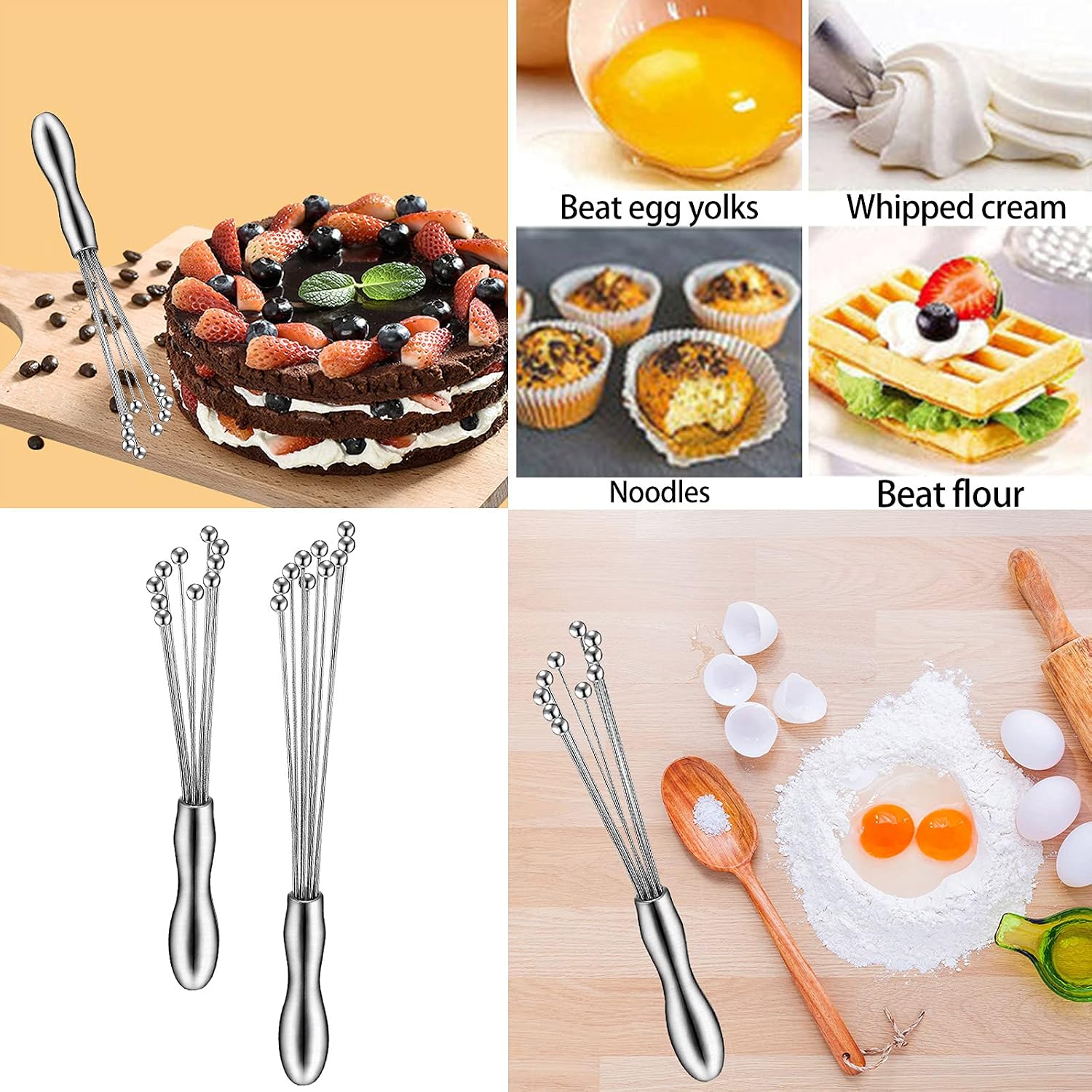 2 Pack Ball Whisk Stainless Steel, Excellent for Eggs