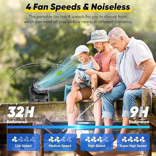 Miniatura 3 de Ventilador de campamento recargable, ventilador portátil real de 10000 mAh con luz LED y gancho, ventiladores a pilas de 10 pulgadas, ventiladores