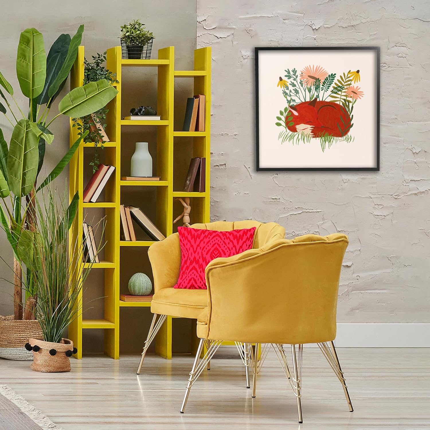 Stupell Industries Sleeping Fox Among Daisies Black Framed Giclee Wall Art Design by Carrie Cantwell, 24 x 24