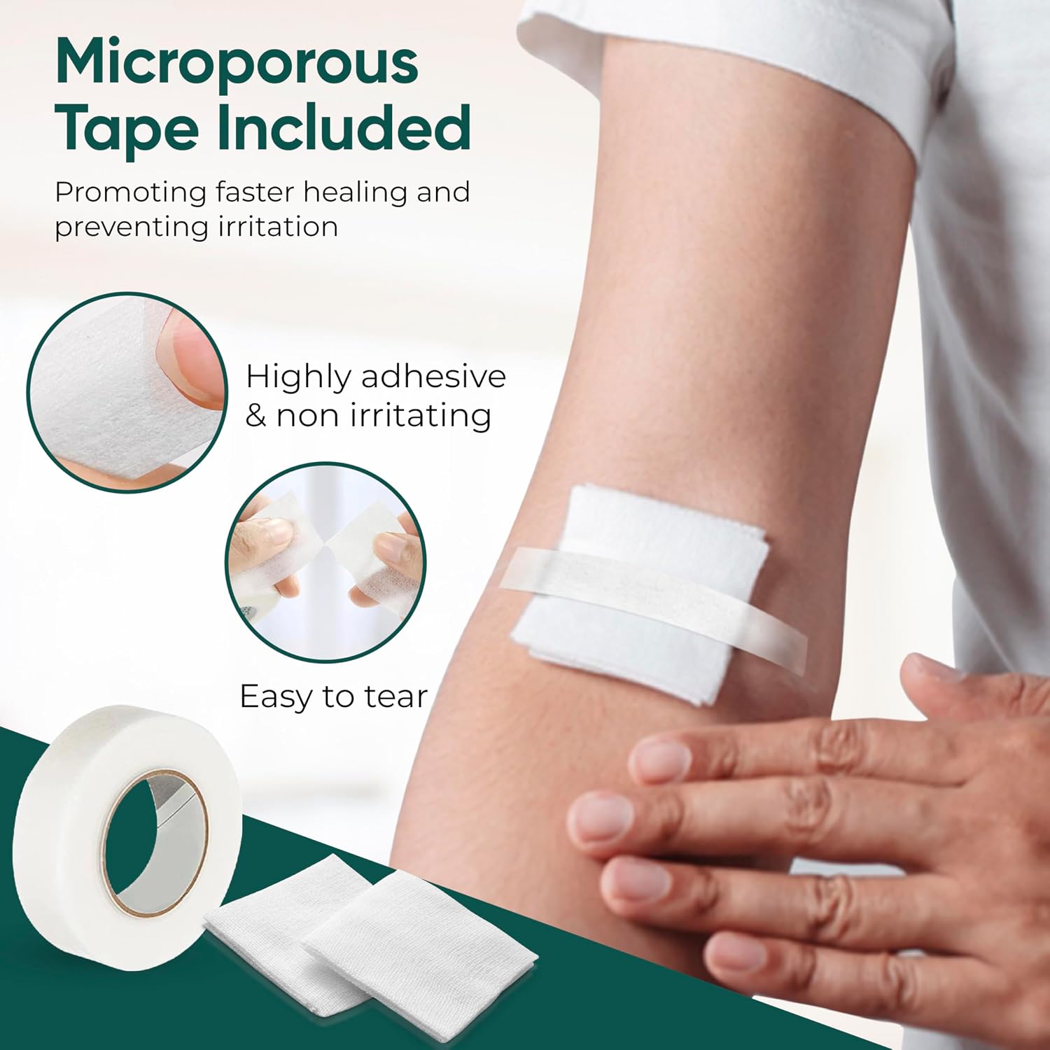 100pc Sterile 4x4 Non-Stick Gauze Pads with Adhesive Medical Tape & 15 Alcohol Wipes – Hypoallergenic Highly Absorbent Non-Adherent Dressing Sponges for Effective Wound Care and First Aid Supplies