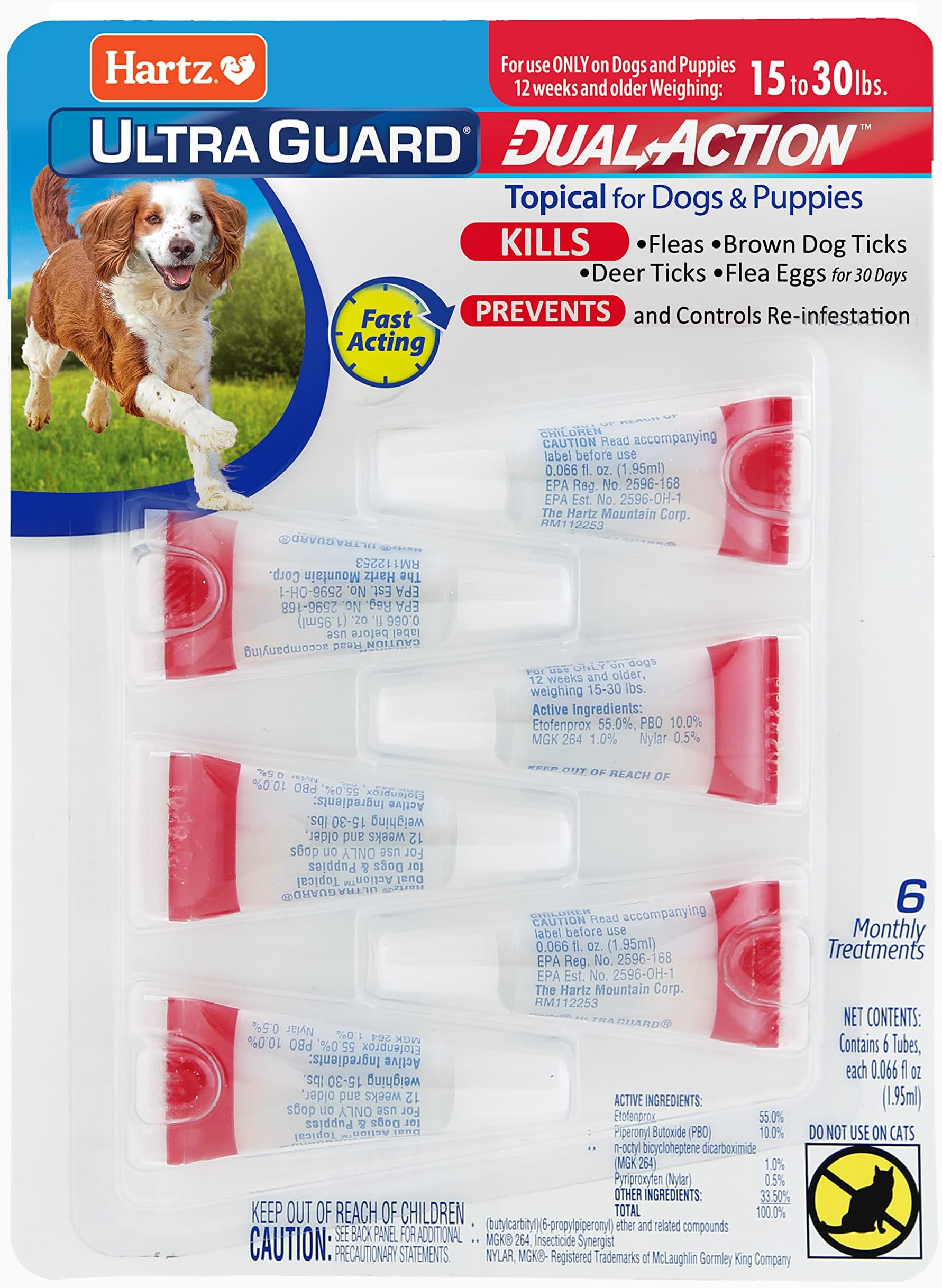 UltraGuard Dual Action Flea & Tick Topical Dogs & Puppies Treatment & Prevention, 6 Months, 15-30 lbs