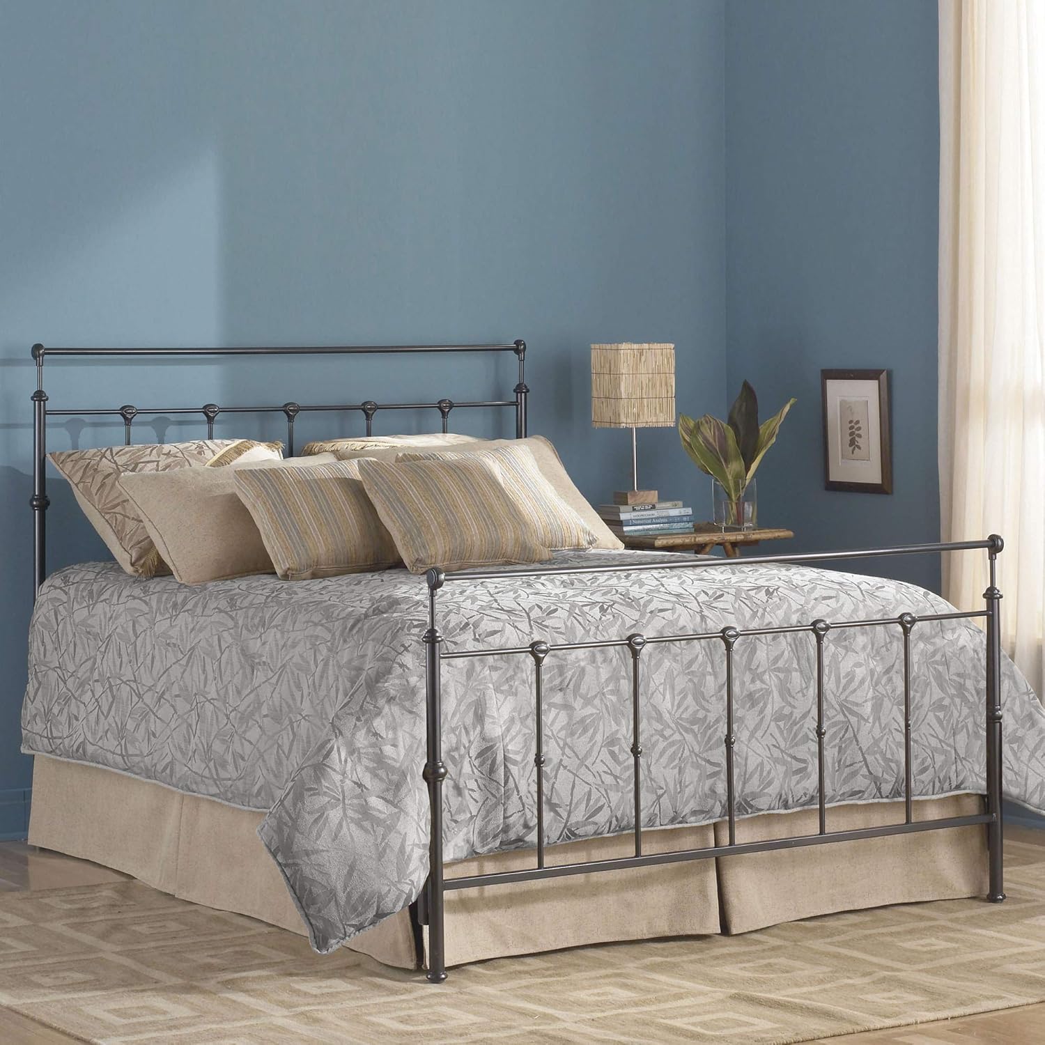 Leggett & Platt Winslow Complete Metal Bed and Steel Support Frame with Castings and Straight Top Rails, Mahogany Gold Finish, Twin