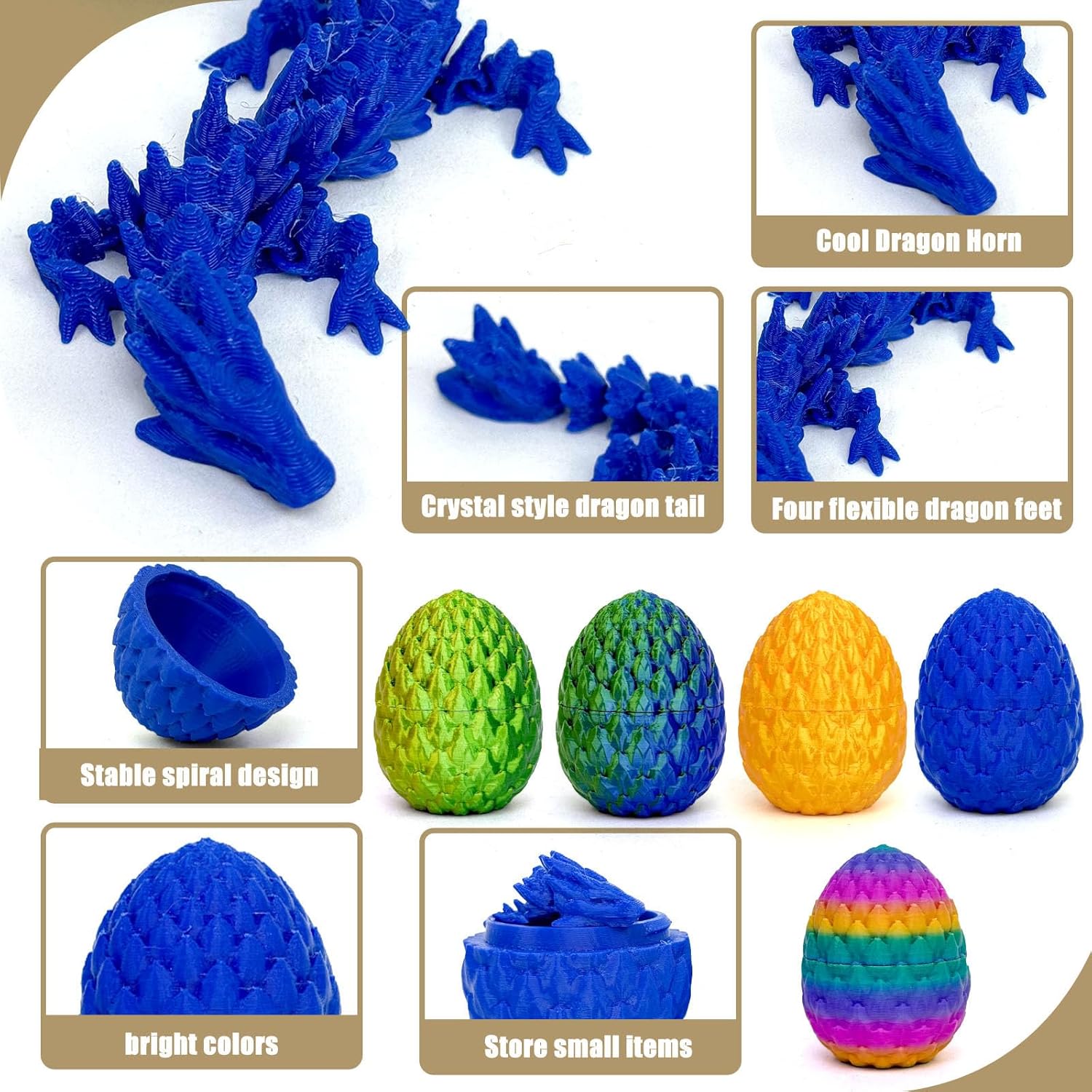 5PCS 3D Printed Dragon Eggs with Dragon Inside Easter Eggs 3D Printed Dragon Easter Toys Mystery 3D Dragon Egg 3D Printed Animals Toy Dragon Fidget Toy Home Office Decoration (Multicolor8-5pcs)