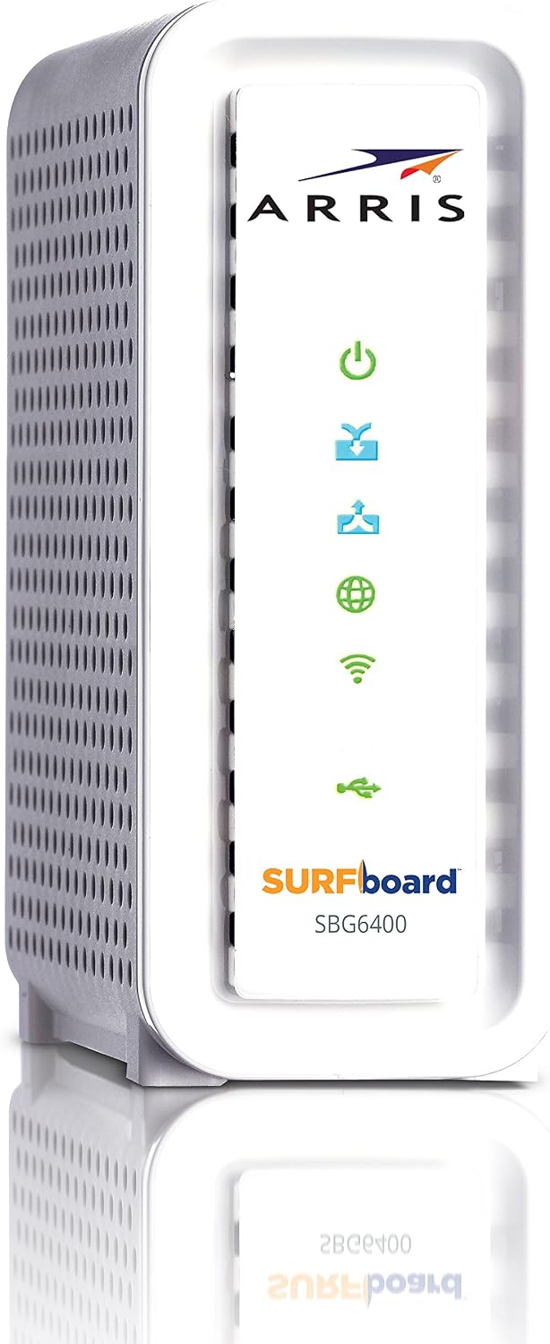 ARRIS SURFboard SBG6400 8x4 DOCSIS 3.0 Cable Modem / N300 Wi-Fi Router-Retail Packaging-White