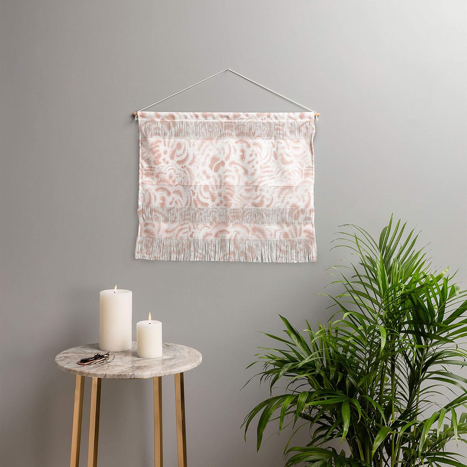Deny Designs Maldonado Dye Curves Peach Beige Jacqueline Moldonado Fiber Wall Hanging, Small Landscape (22” x 16