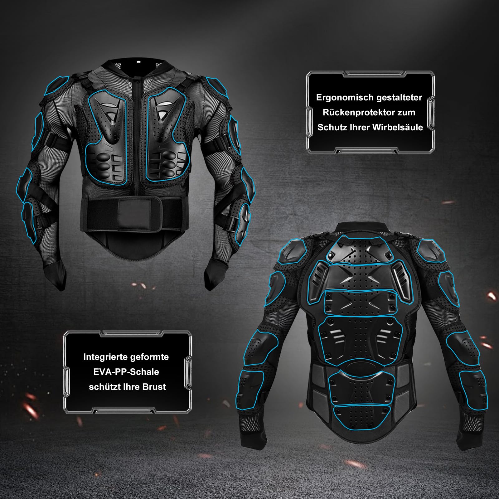 Motorrad Protektorenjacke Schutz Jacke Pro Motocross Protektorenweste mit Rückenprotektor Scooter MTB Enduro Motorradjacke für Damen und Herren