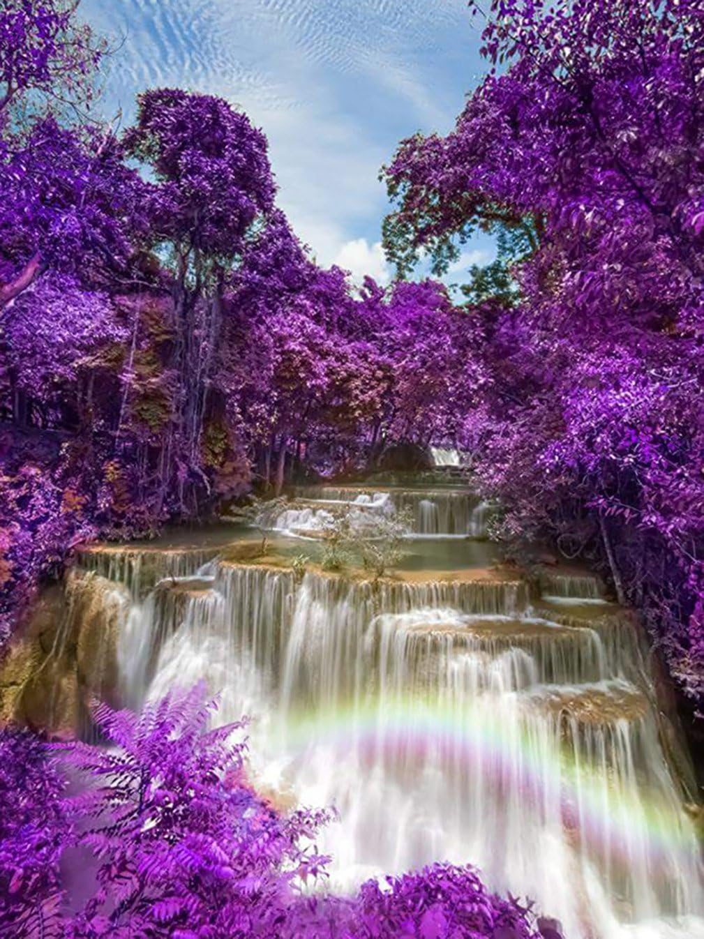 zhuixing 5D DIY Waterfall Diamond Painting Kit By Number Kit Rhinestone Cross titch Full Resin Pasted Mosaic Purple Tree Picture Room Decoration, circular diamond, 60*80 cm