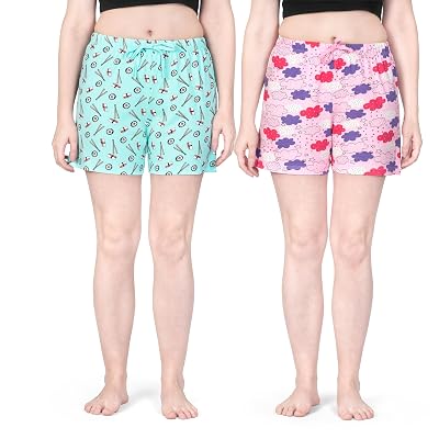 Real Basics Women's Regular Shorts (RB-W-Shorts-XL-P2-Chopstic_Cloud_Multi-Colored_XL)