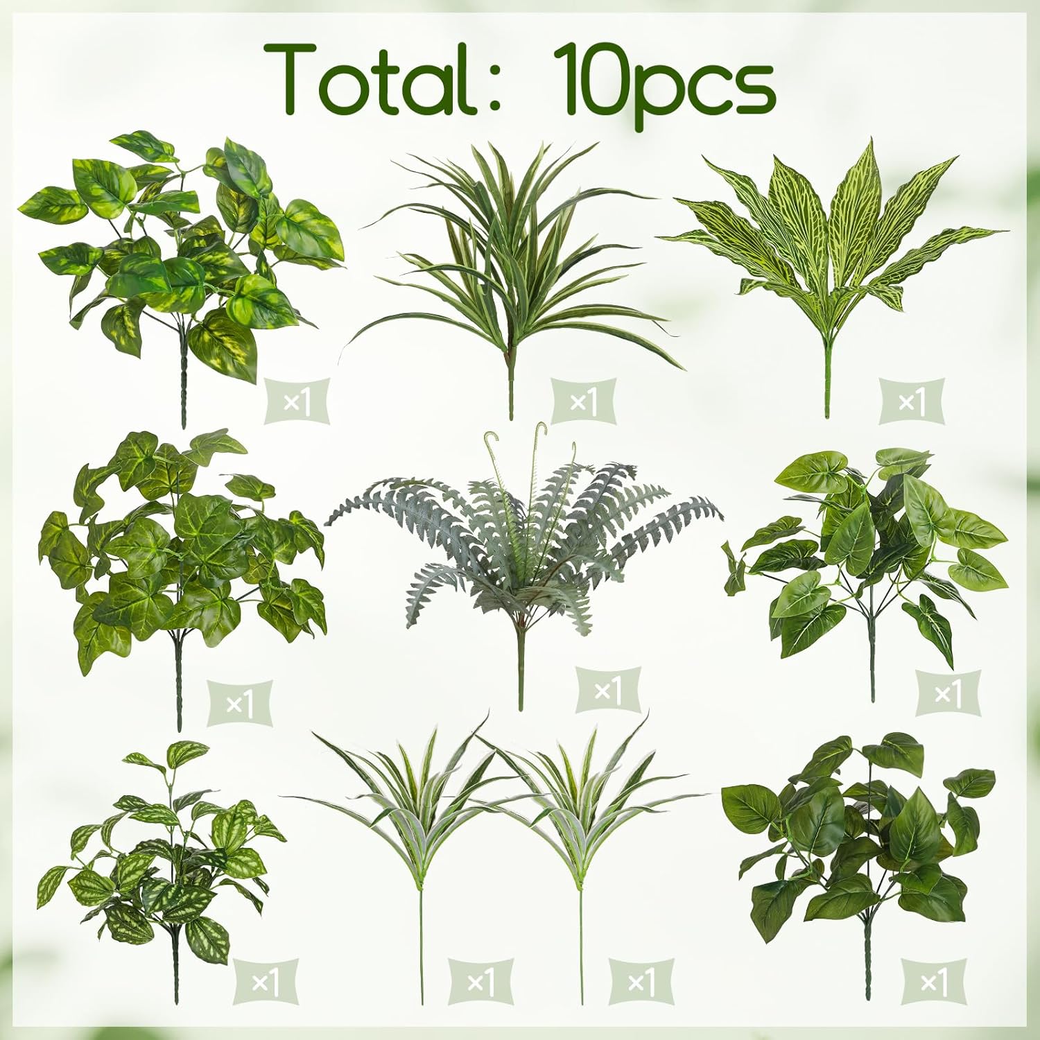 10 Bundles Artificial Plants, UV Resistant Outside Faux Plants Bushes, Large Fake Realistic Plastic Leaves and Stems, for Outdoor Garden, Patio, Yard,Porch Decor (Green) - Image 4