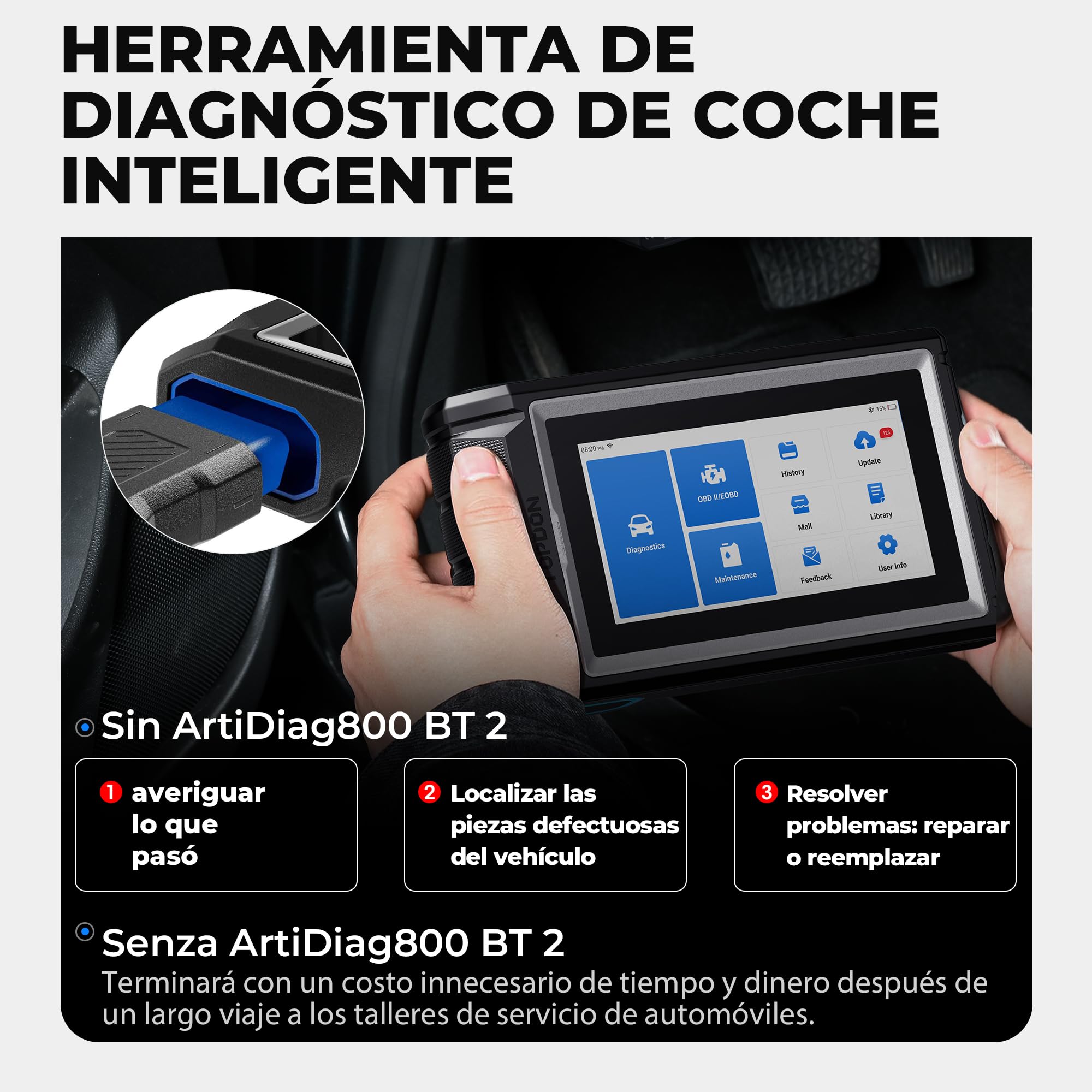 TOPDON ArtiDiag800BT 2 OBD2 - Dispositivo de diagnóstico con Todos los diagnósticos del Sistema 28+ Servicio, Dispositivo de diagnóstico para Coche con Bluetooth, 2 años de Software Gratuito