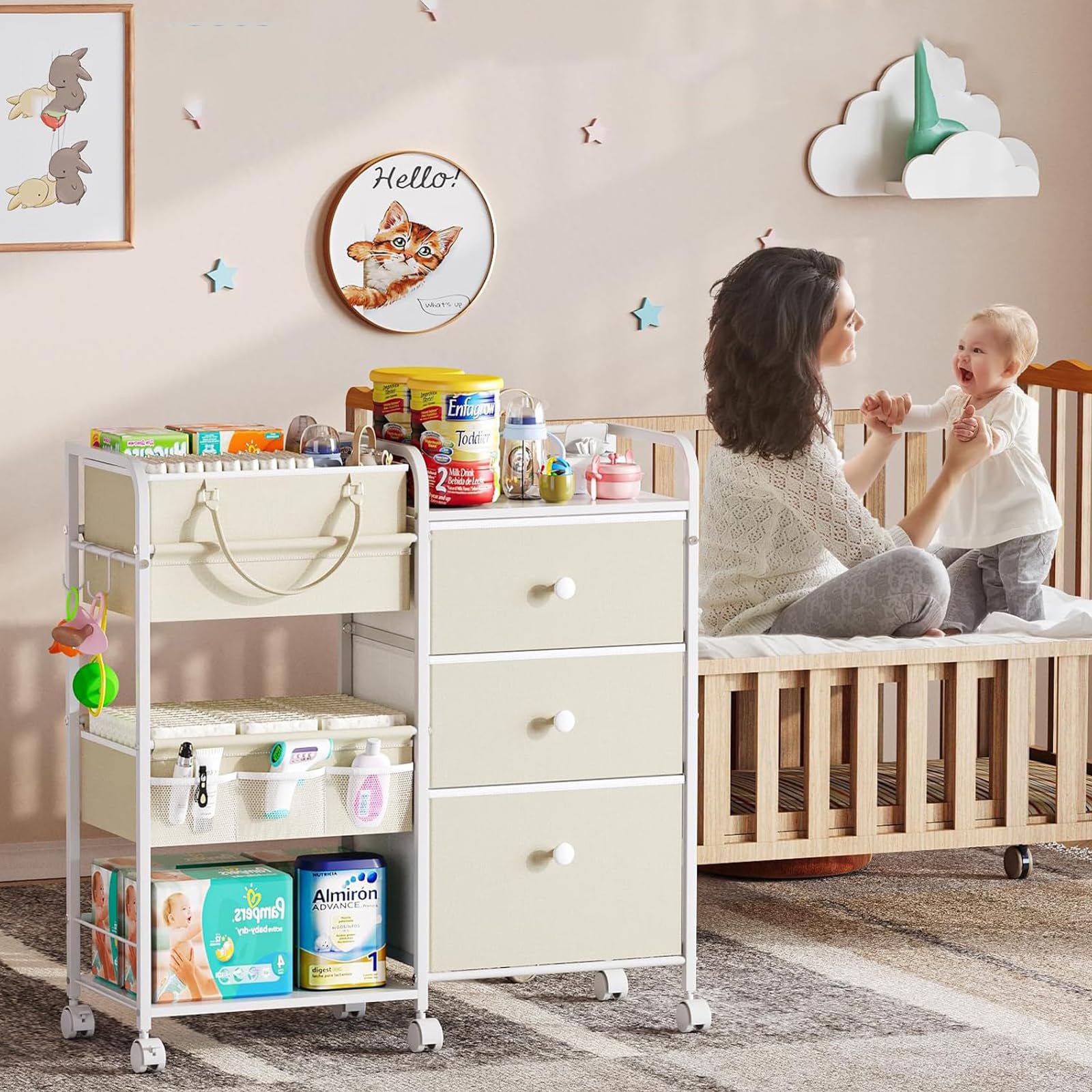 ワゴン 収納カート ベビー用品収納 キャスター付き 3段引き出し付き Amazon.co.jp: Bornran ワゴン 収納カート ベビー用品収納 キャスター