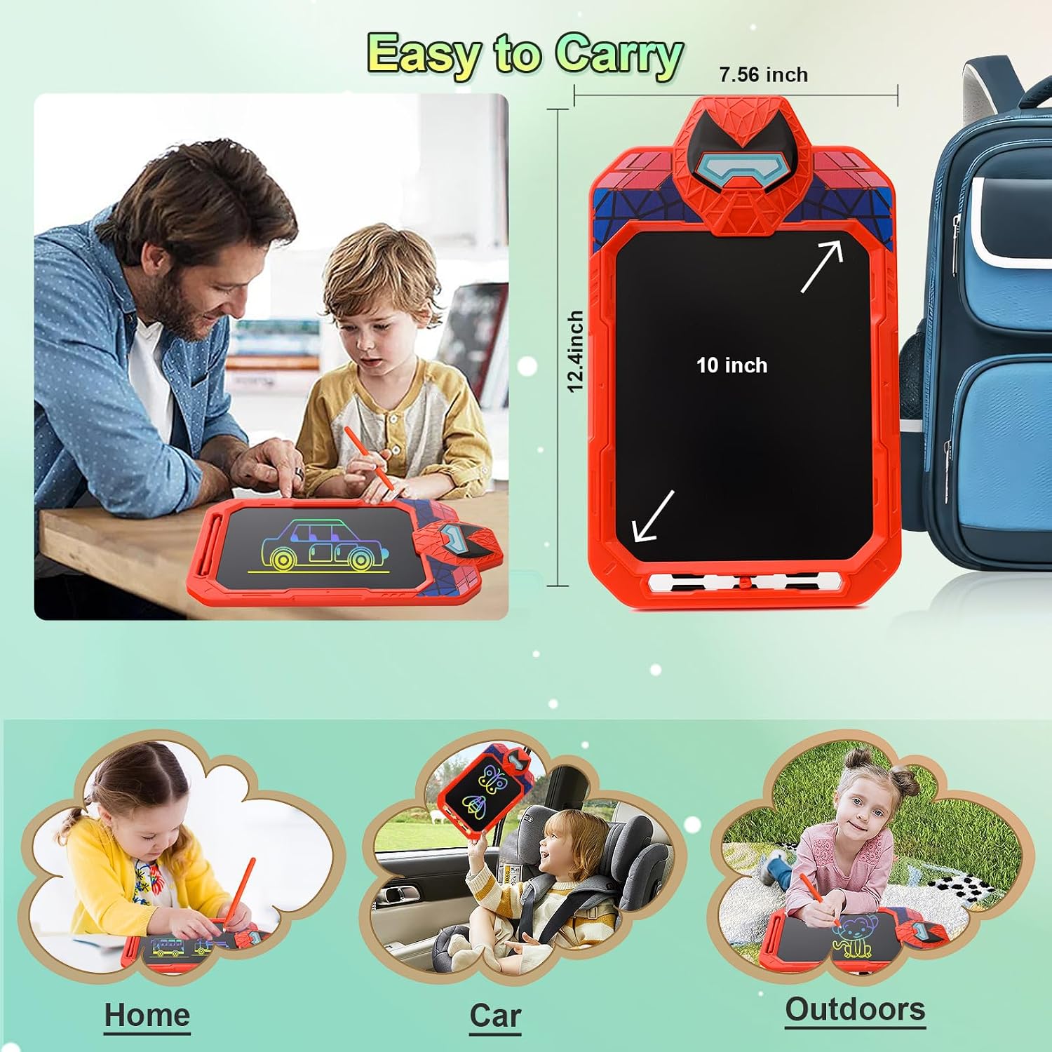 LCD Writing Tablet for Kid, Spider Design Drawing Pad, 10 Inch | Erasable Doodle Board, Educational Toy for Boy Girl Ages 3-8, Airplane Travel Road Trip Toy, Christmas Birthday Gift