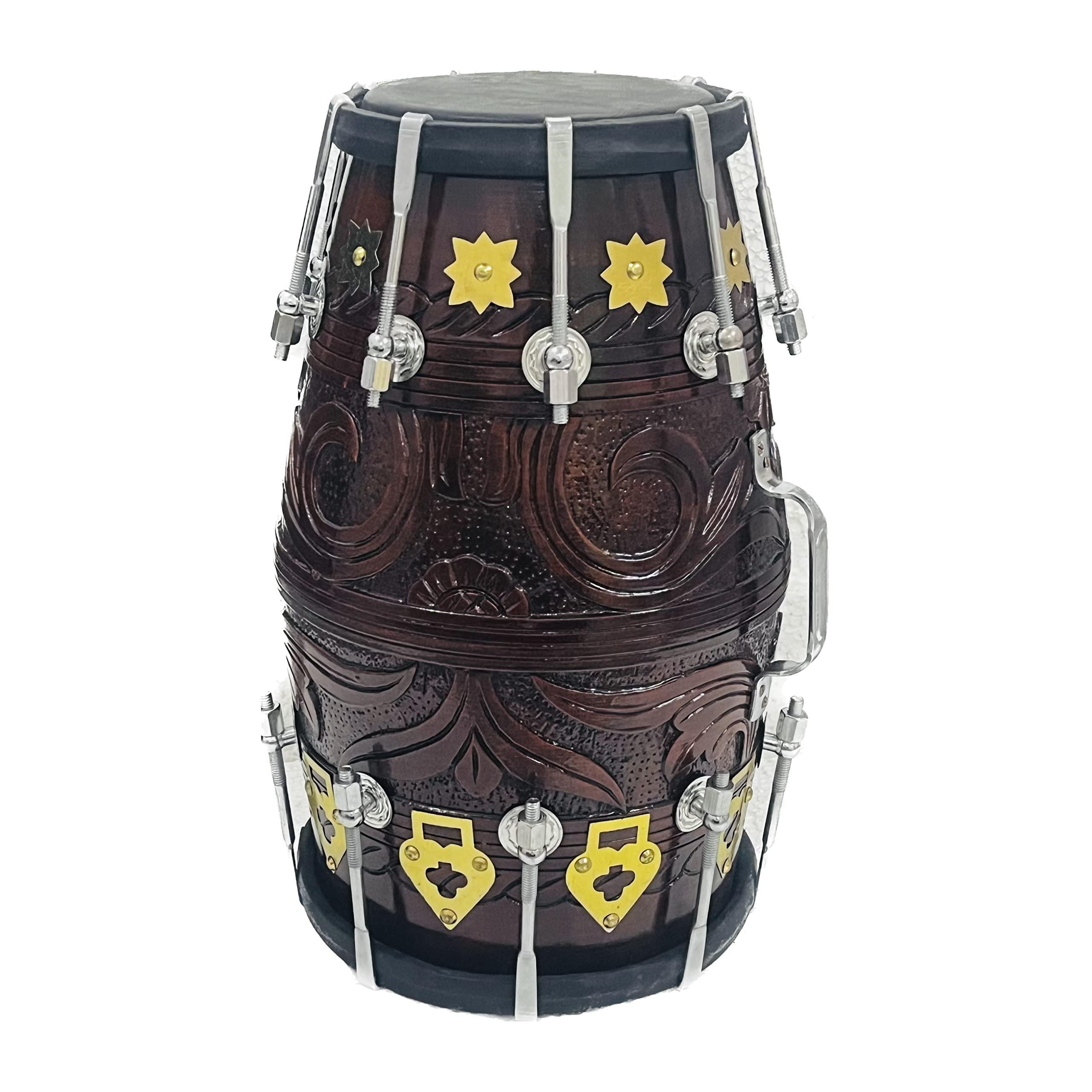 DESIGN DHOLAK DRUM~HAND MADE INDIAN~SHESHAM WOOD & SPECIAL BLACK SKIN WITH BAG (only Black Lover)