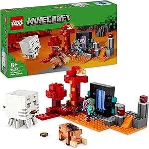 LEGO Minecraft Agguato nel Portale del Nether, Gioco da Costruire per Bambini e Bambine da 8 Anni in su, Set con Scene di Battaglia e Personaggi Iconici, Regalo per Gamer e Fan 21255