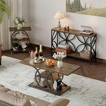 Tohomeor Narrow Sofa Table Industrial Modern Sofa Table Behind Couch, Entry Console Table with Storage for Entryway, Living Room, Foyer, Flower Design (Rustic Brown, 120cm)
