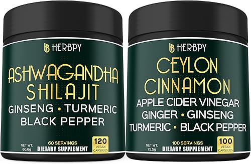 Paquete 5 en 1 16100 mg Ashwagandha Shilajit y 6 en 1 7550 mg Premium Ceilán canela Suplementos  Apoya la relajación, la mente saludable, el