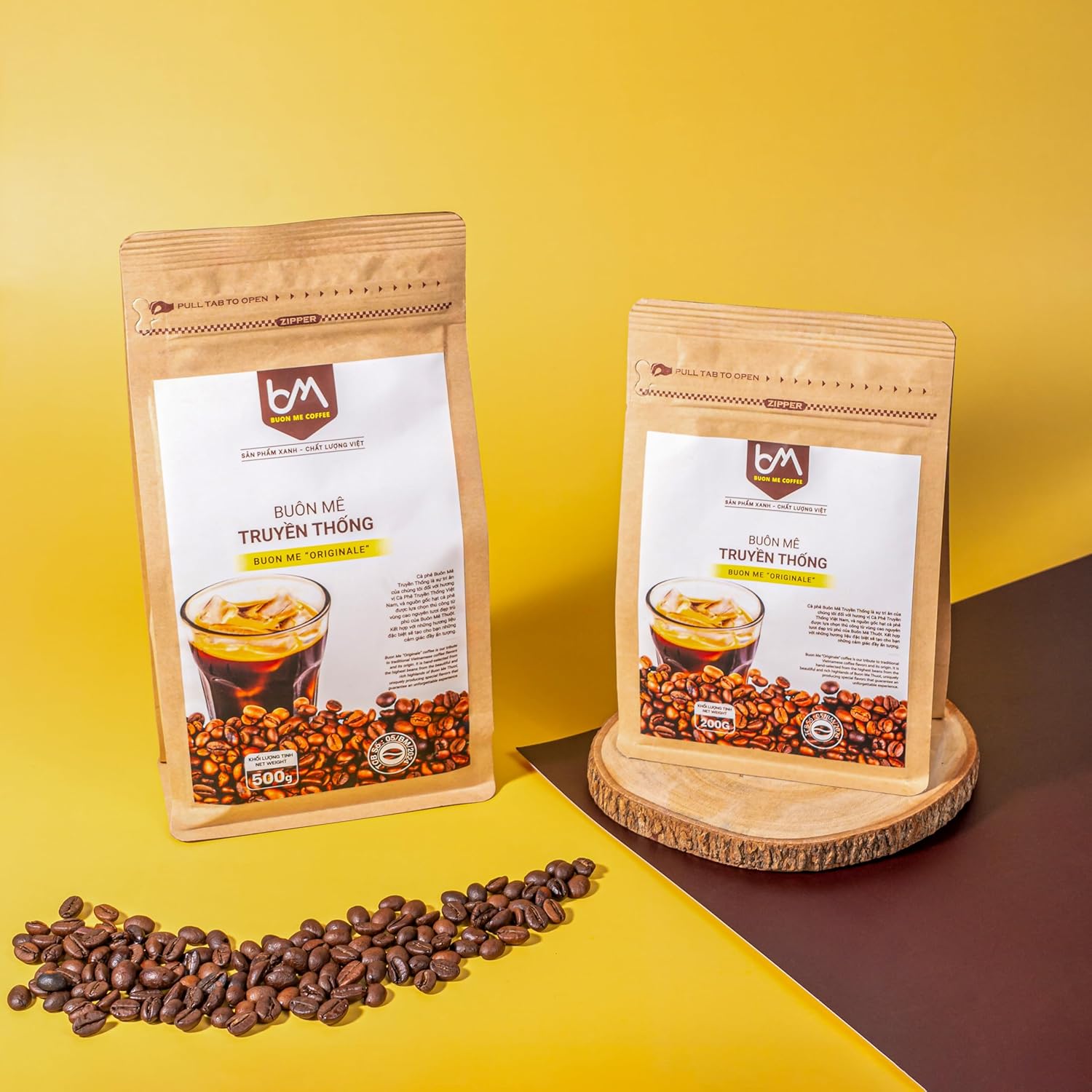 Buon Me Coffee Originalé Whole Bean, 100% Robusta Bean, Medium Roast Vietnamese Coffee, Everyday Strong Brew – 17.6oz Bag