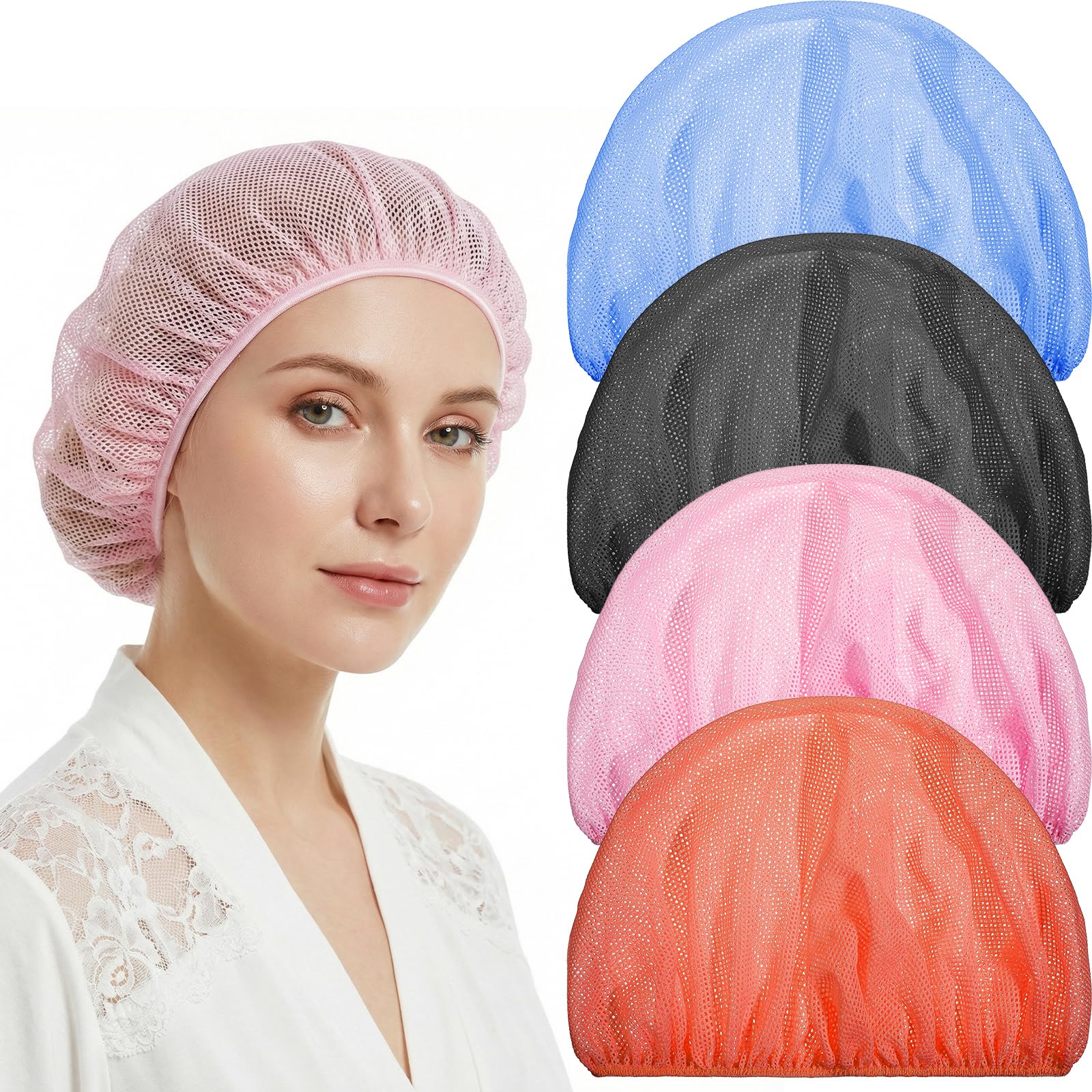 Tyqour 4 Retine per Capelli in Rete per Dormire, Cuffie Elastiche Colorate per Asciugare i Capelli (Multicolore)