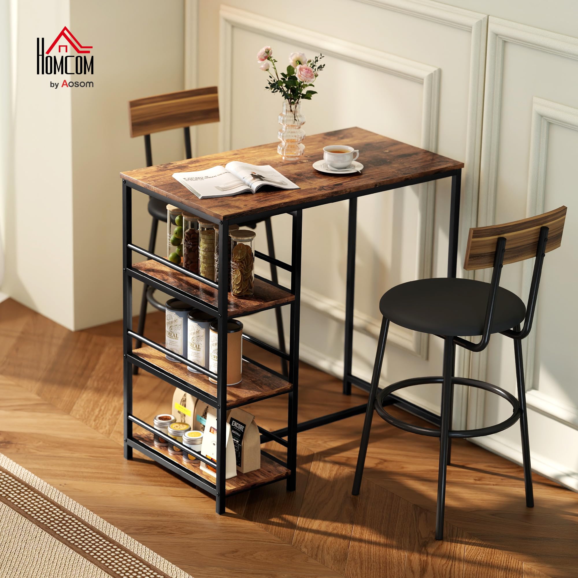 HOMCOM Table de Bar Mange-Debout Acier 90 x 50 x 90,5 cm Brun Rustique Noir