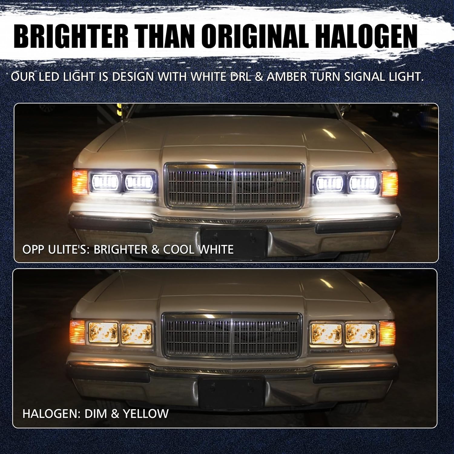 OPP ULITE 4x6 Led Headlights with White DRL Amber Turn Signal Halo Light, Seal Beam H4651 H4656 H6545 H4668, 4PC Pack (1730S-4)
