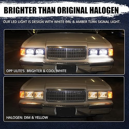 Miniatura 3 de OPP ULITE Faros delanteros LED 4x6 con luz blanca DRL ámbar señal de giro Halo, haz de sello H4651 H4656 H6545 H4668, paquete de 4 piezas (1730S-4)