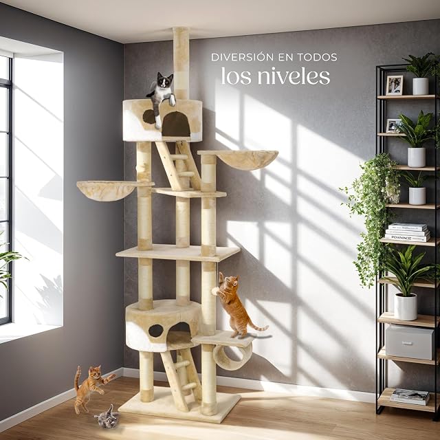 Foto 8 de 8 de tectake® Árbol para Gatos Rascador, 2 Casetas, Varias Alturas, 3 Plataformas, Protección Antivuelco, Cama…
