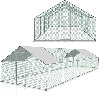 Tubiaz Poulailler XXL, Enclos extérieur avec serrure de sécurité et bâche PE imperméable, cadre en acier stable, enclos extérieur beaucoup d'espace pour poules, lapins et autres petits animaux, 3x8x2m