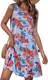 Womens Summer Dresses Casual Sleeveless Tshirt Sundress Beach Cover Up with Pockets Loose Tank Dress