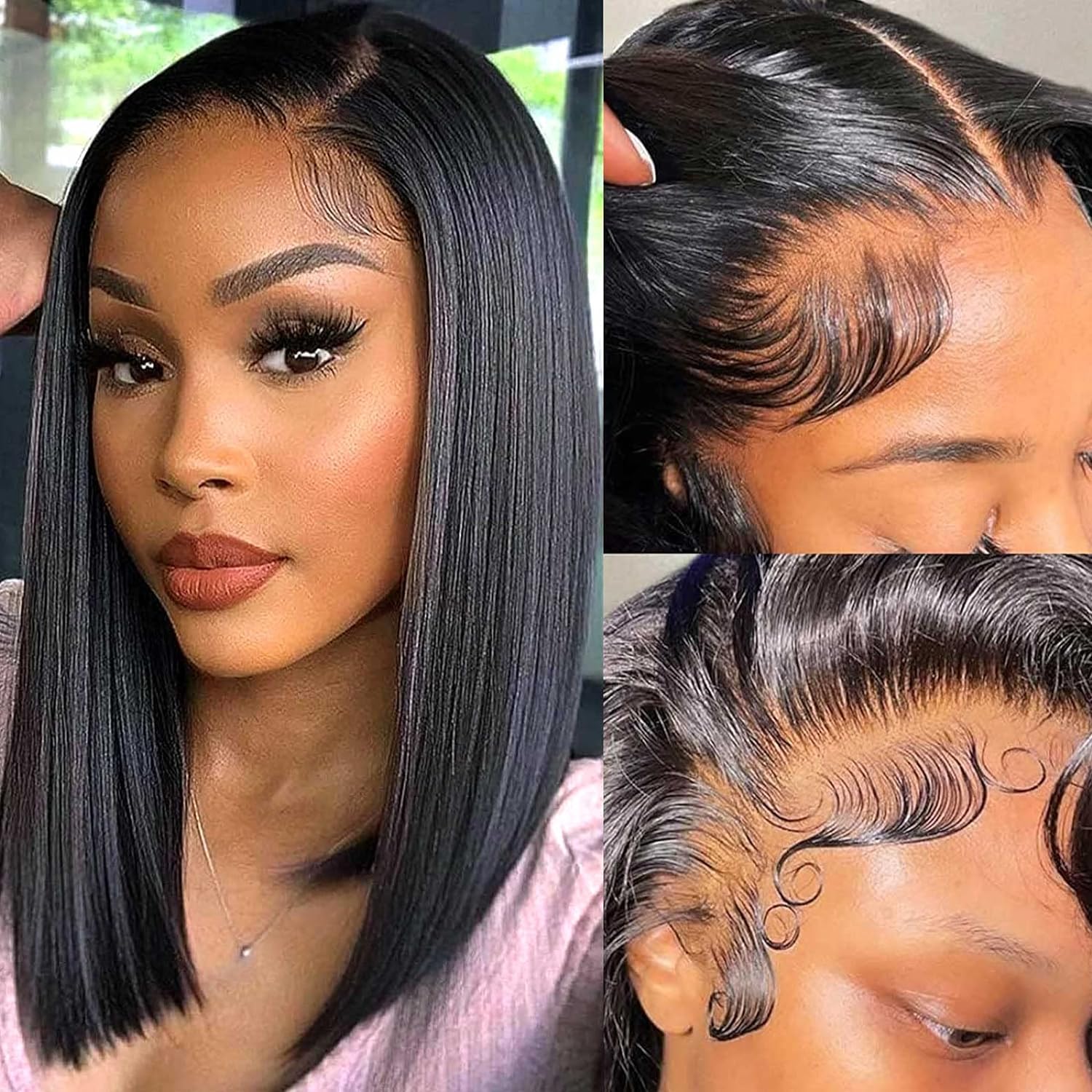 Nikiss Bob Wig Human Hair 13x6 Lace Front Bob Wigs Short Straight Bob Human Hair Wigs for Black Women 200 Density Pre Plucked with Baby Hair Natural Color 16 Inch