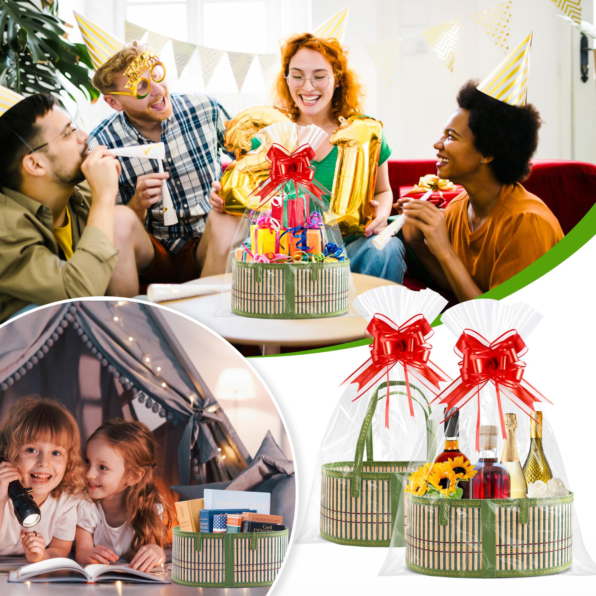 Juego de 2 cestas de regalo vacías, cesta de regalo de bambú tejida con asas, cestas de regalo vacías para llenar para fiestas, bodas, aniversarios, Navidad