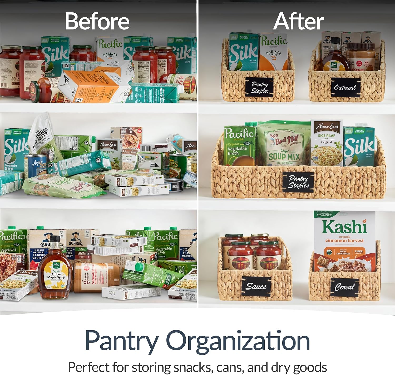 Best Choice Products Water Hyacinth Pantry Storage Baskets, Wicker Baskets w/Built-in Handles, Handwoven Shelf Baskets for Organizing, Pantry Organizers and Storage, 3-Pack - Natural