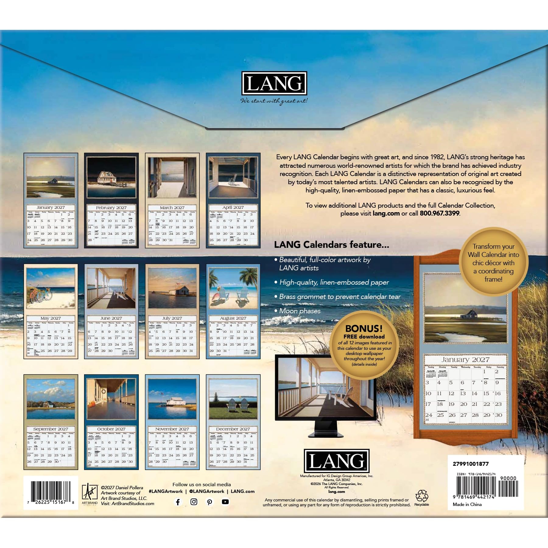 Calendario da parete grande 2027 Seaside