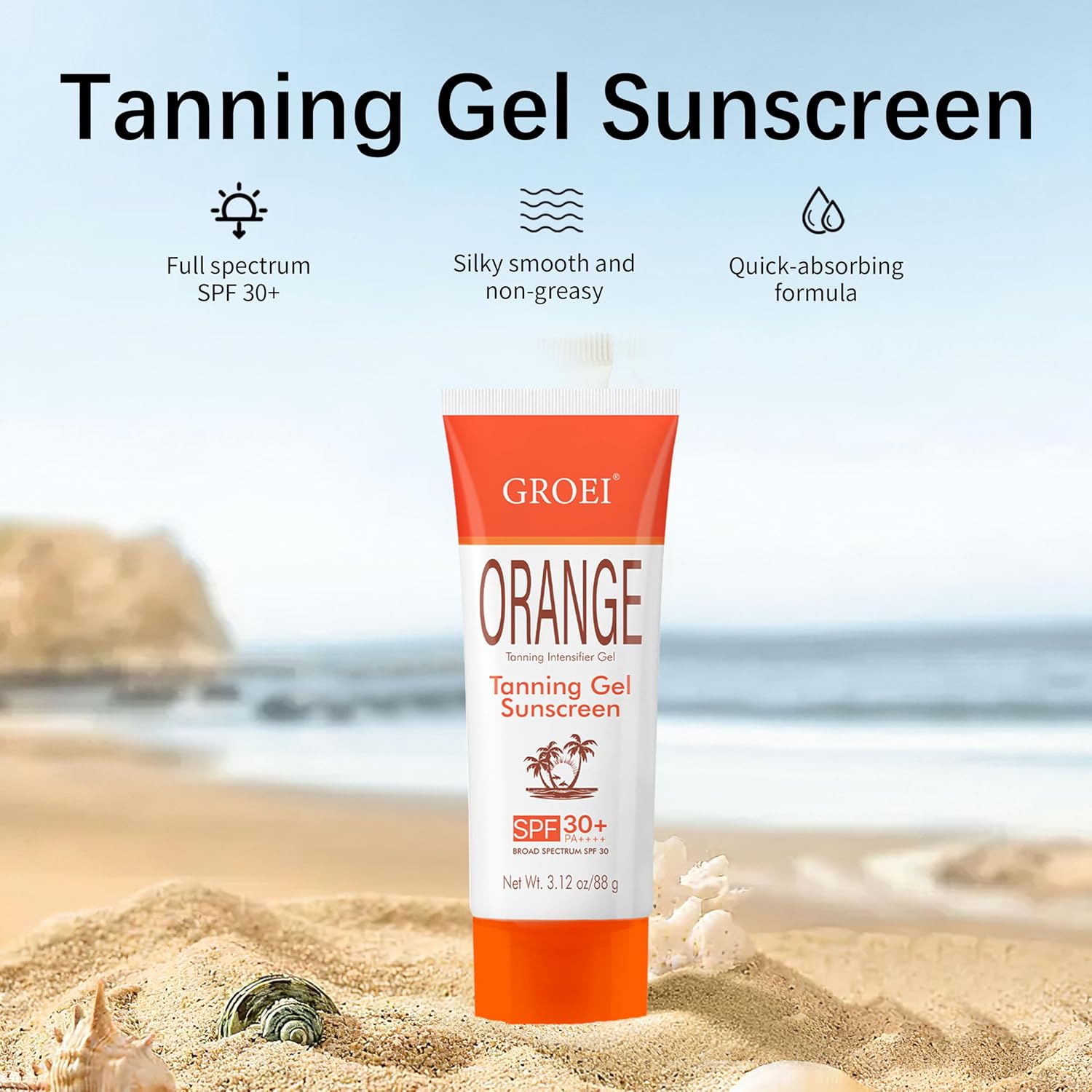 Tanning Gel Sunscreen SPF 30 – Sun Tanning Lotion with Fast-Absorbing Formula, Hydrating Bronzing Complex, for Beach, Pool & Outdoor Sports – 3.12 oz