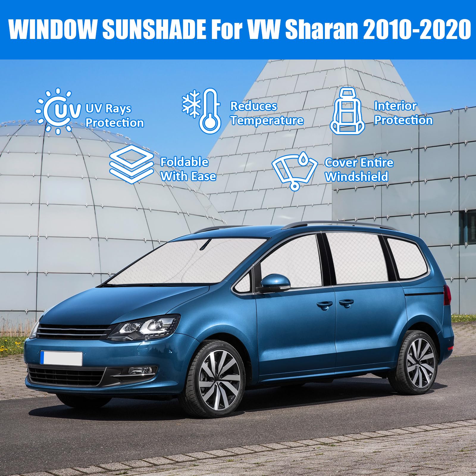 ZATOOTO Sonnenschutz Auto Geeignet für VW Sharan 2010-2020, Sichtschutz Auto für Frontscheibe, Seitenfenster und Heckscheibe, Vollständiger Satz Wärmeisolierung und Privatsphärenschutz
