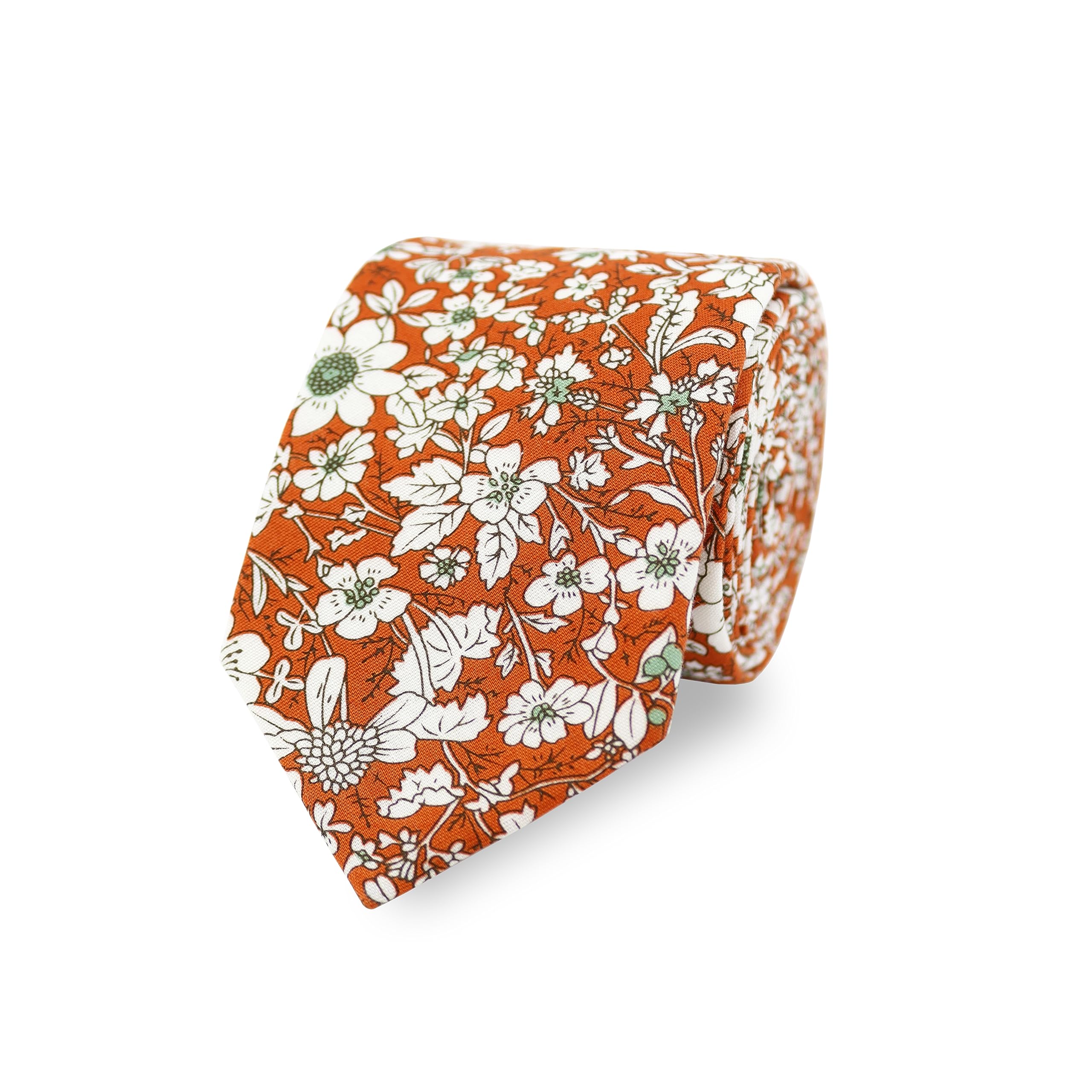 THE GENTS LAB Men's Floral Wedding Neck Tie Made From 100% Soft Cotton | Over 20+ Styles (Orange & White)