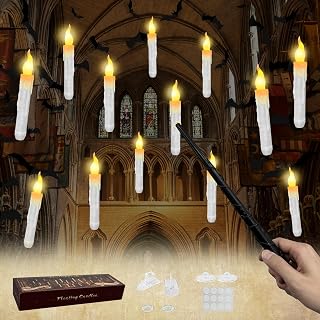 Floating Candles, 12 pcs Flameless Candles with Magic Wand Remote, Flickering Warm Light, Battery Operated 6.6" LED Electric Window Candle, Halloween Decorations for Indoor Home Room